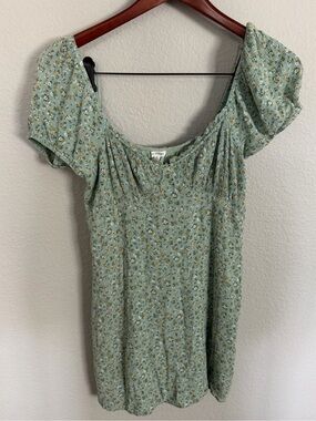 En Creme Green Floral Square-Neck Women's Bohemian Dress Size Small